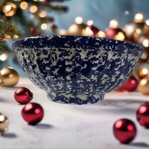 Spongeware Bowl Cobalt Blue White 13" Diameter 5" Tall Roma Inc Made In Italy
